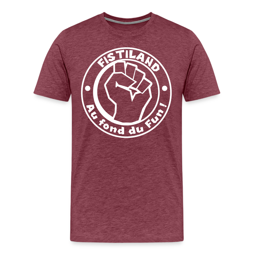 T-shirt Homme Rouge Bordeaux Chiné FISTILAND Logo Circulaire Blanc - rouge bordeaux chiné