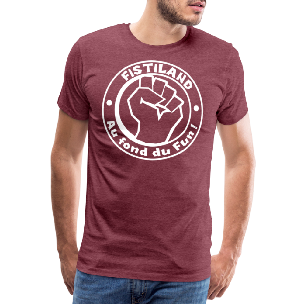 T-shirt Homme Rouge Bordeaux Chiné FISTILAND Logo Circulaire Blanc - rouge bordeaux chiné