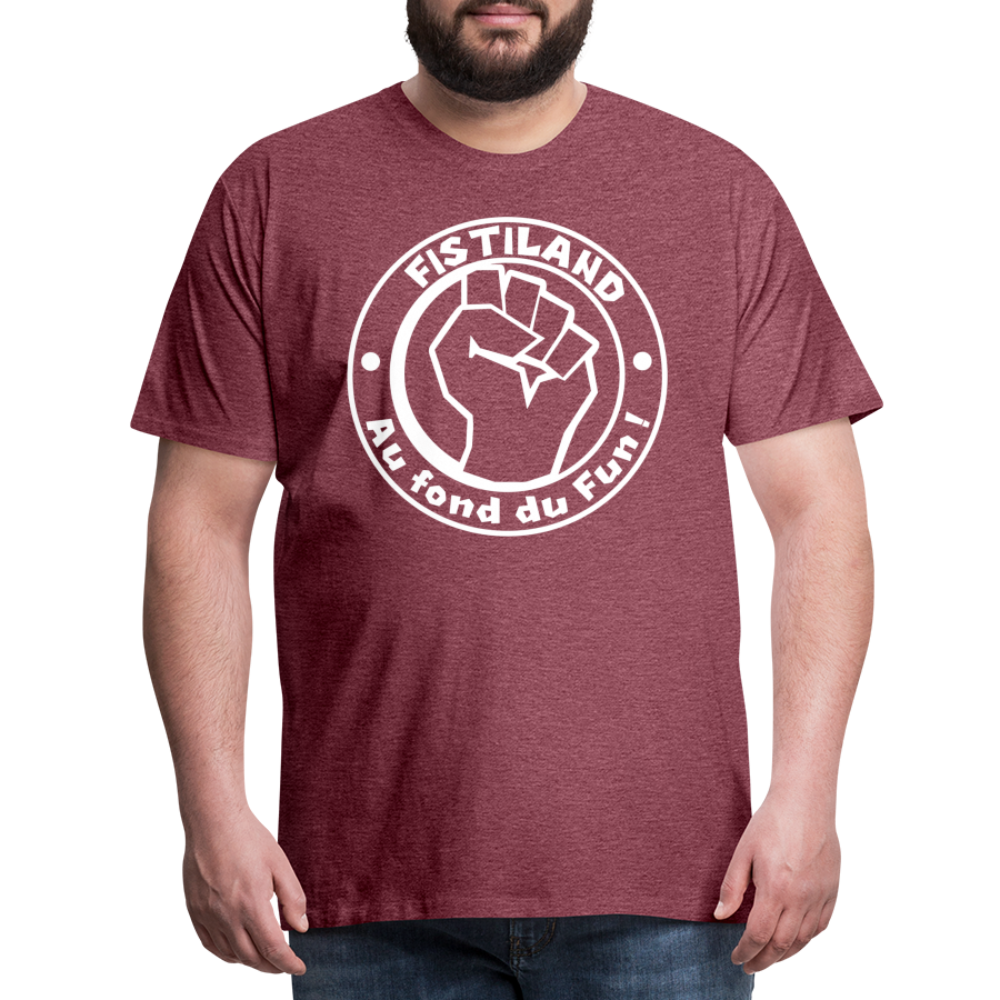 T-shirt Homme Rouge Bordeaux Chiné FISTILAND Logo Circulaire Blanc - rouge bordeaux chiné