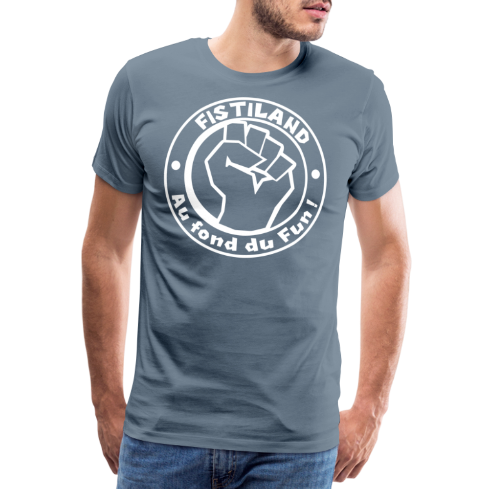 T-shirt Homme Gris Bleu FISTILAND Logo Circulaire Blanc - gris bleu