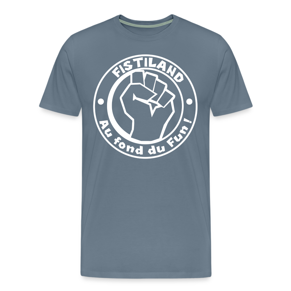 T-shirt Homme Gris Bleu FISTILAND Logo Circulaire Blanc - gris bleu