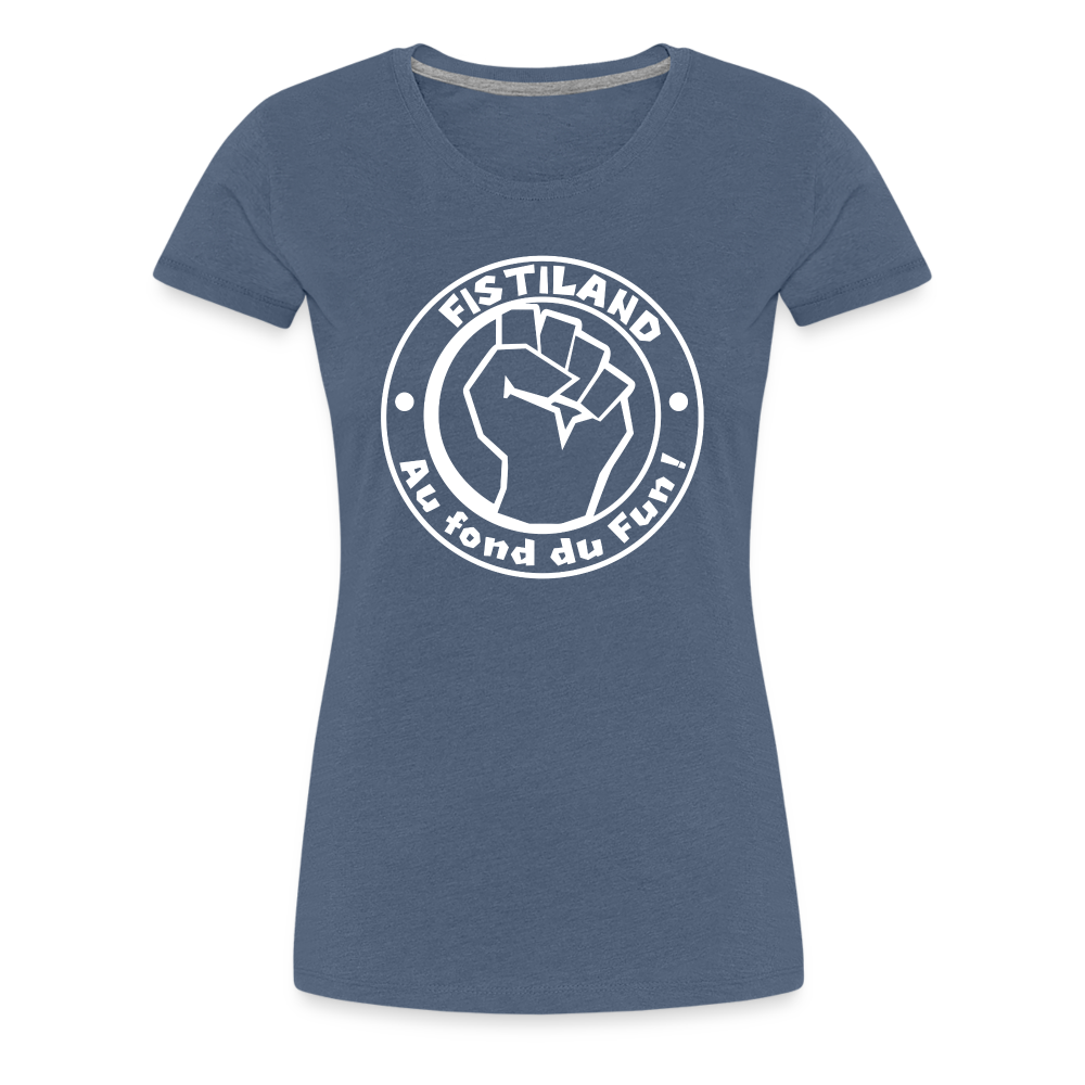 T-shirt Femme Bleu Chiné FISTILAND Logo Circulaire Blanc - bleu chiné