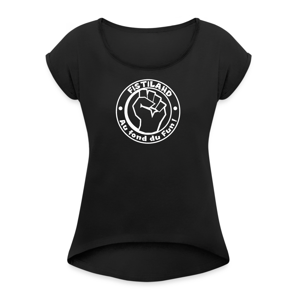 T-shirt Femme Noir A Manches Retroussées Femme FISTILAND Logo Circulaire Medium - noir