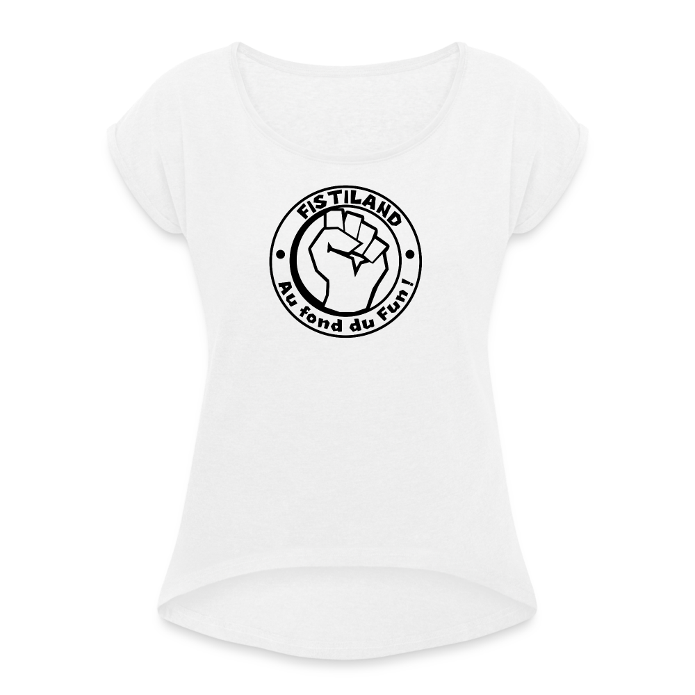 T-shirt Femme Blanc A Manches Retroussées Femme FISTILAND Logo Circulaire Medium - blanc